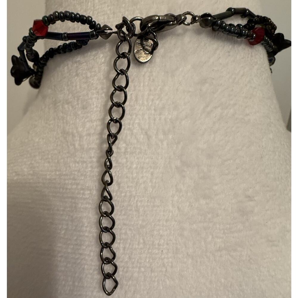 Vintage Artisan Wearable Art Beaded Floral Necklace Gunmetal Boho Gothic - Picture 5 of 8